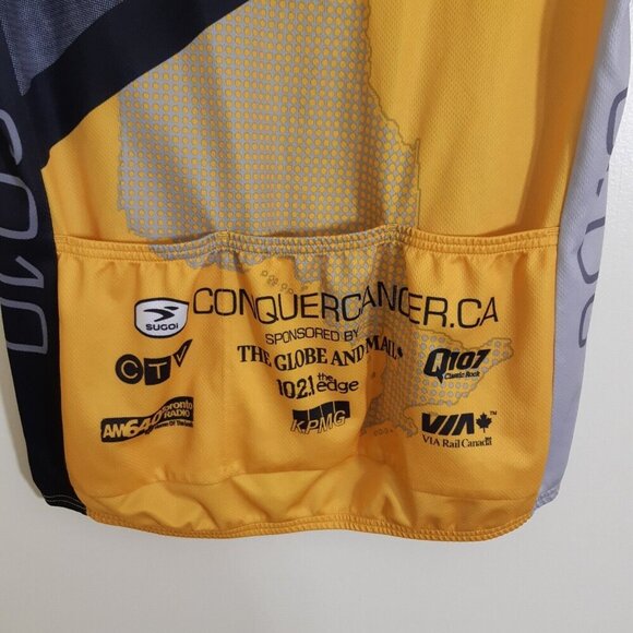 Sugoi Cycling Jersey Mens Med Yellow Ride To Conquer Cancer Racing Bike Canada - Picture 4 of 6